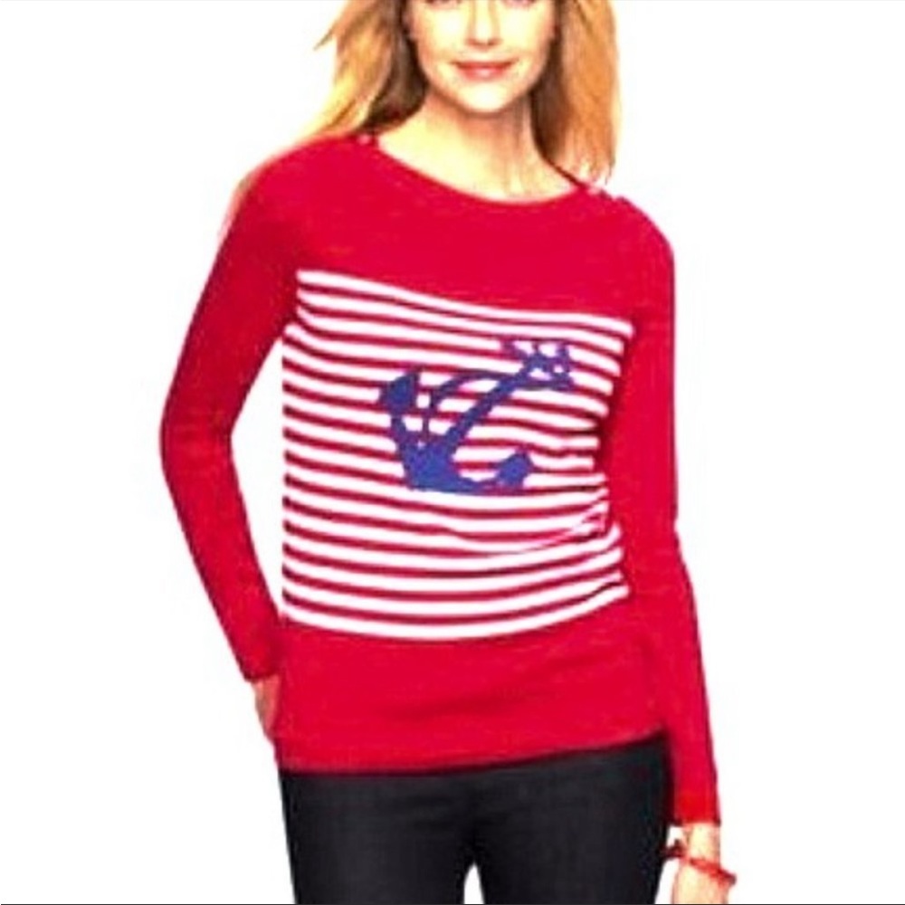 Talbots Size S Nautical Red Striped Long Sleeve Sweater